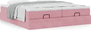 Рамa кровати с оттоманкой VidaXL 180x200 см бархат розовая с матрасами