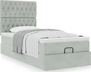 Каркас кровати с оттоманкой VidaXL 100x200 см, серый бархат, с матрасами