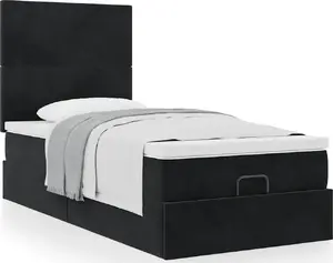 Bed frame with ottoman storage and mattresses VidaXL 100x200 cm, black, velvet