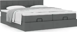 Кровать-рамa с подъемным ящиком VidaXL 200x200 см, серая ткань
