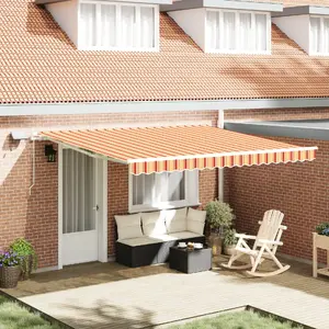 Markīze ar LED, VidaXL 400x300 cm, manuāla, dzeltena un oranža