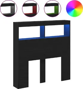 Изголовье с полками и LED VidaXL, цвет чёрный дуб, 100×17×102 см