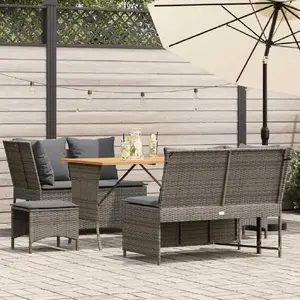 VidaXL āra atpūtas komplekts modelis 3365346 — 5 daļu PE rotangu komplekts ar spilveniem, pelēks