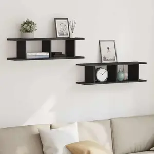 Настенные полки VidaXL 2 шт. Черный дуб 75x18x20 см Клееное дерево