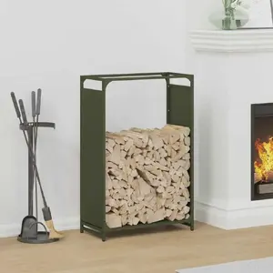 Дровница VidaXL 60×28×90 см оливково-зелёная, металлическая подставка для дров