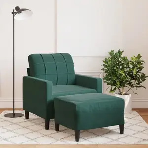 Armchair with Footstool VidaXL 60 cm, dark green velvet upholstery