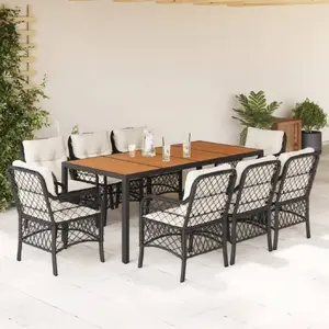Outdoor dining furniture set VidaXL 9-piece with cushions, black PE rattan