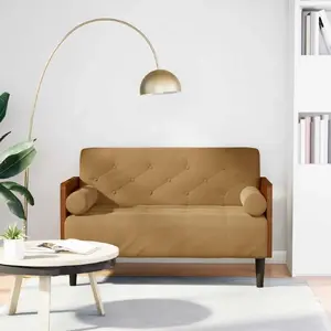 VidaXL divvietīgs dīvāns modelis 4100604, brūns akselīts, platums 110 cm, ar rullīšspilveniem