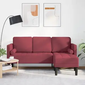Stūra 3-vietīga dīvāna VidaXL modelis 42001916, bordo audums, sēdvietas platums 160 cm