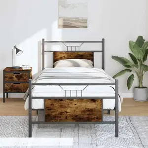 Кровать VidaXL модель 4106753, дымчатый дуб, 90x190 см, каркас без матраса