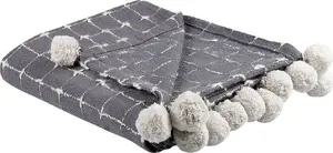 Throw Blanket Beliani YASAM 125 x 150 cm cotton with pom-poms, gray