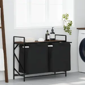 Veļas grozs ar 2 nodalījumiem un plauktu VidaXL modelis 859079, brūnais ozols