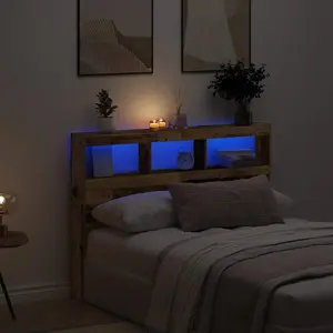 Изголовье с полками и подсветкой VidaXL, старое дерево, 140 x 17 x 102 см