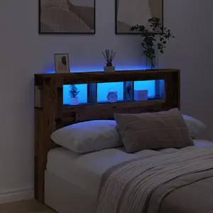 Изголовье кровати с LED VidaXL 140 x 18,5 x 103,5 см — состаренная древесина