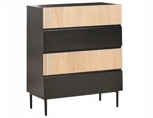 Chest of drawers Beliani BLYTHE, 4 drawers, natural ash finish with black accents