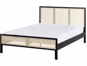 Bed Beliani SALERNAS 140 x 200 cm Pine Wood Black - slatted base compatible