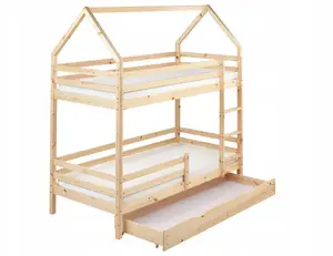 Двухъярусная кровать с ящиками Beliani GIRGOLS 90 x 200 см, сосна, светло-коричневая, со шкафчиком