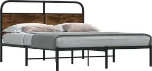 Каркас кровати VidaXL модель 4100208, деревянная кровать 135x190 см, цвет дымчатый дуб