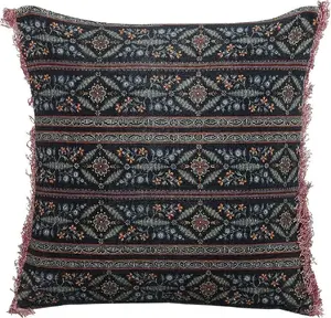 Decorative velvet cushion Beliani RUTA 45 x 45 cm floral pattern with fringes multicolour