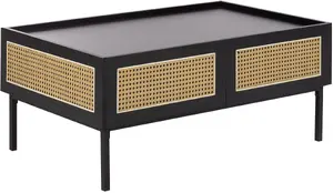 Coffee table Beliani CULLEN - rattan tabletop with black frame
