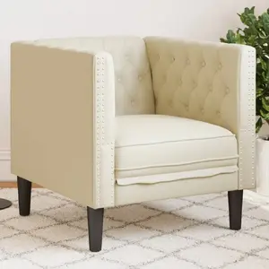 Krēsls VidaXL Chesterfield, krēmkrāsas, apstrādāts ar mākslīgo ādu — modelis 372653