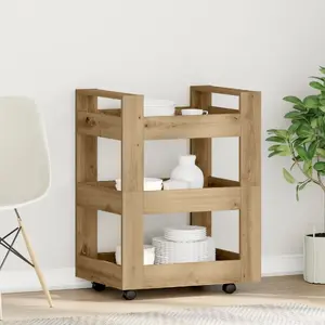 Кухонная тележка VidaXL модель 862118 с отделкой из дуба, цельный дуб, компактная