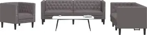 VidaXL Chesterfield 3 daļu dīvānu komplekts, pelēks mākslīgā āda