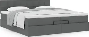 Каркас кровати с оттоманкой и матрасом VidaXL 200x200 см серый тканевый