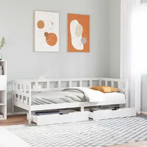 Дневная кровать с ящиками VidaXL 80x200 см, сосновое дерево, белая