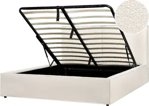Кровать Beliani MOISSAC 160 x 200 см с ящиком, ткань букле, слоновая кость