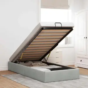 Рама кровати оттоман VidaXL 90x200 см, серая велюровая, без матраса