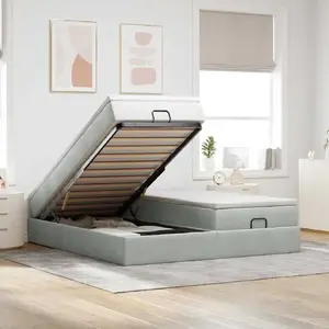 Каркас кровати с оттоманкой для хранения VidaXL 180x200 см серый бархат с матрасами