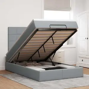 Каркас кровати с оттоманкой и матрасом VidaXL 120x200 см светло-серый ткань