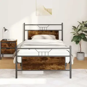 Рама кровати VidaXL модель 4106757 из клееного дерева, дымчатый дуб, 107x203 см, без матраса