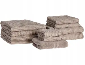 Towel set Beliani AREORA cotton 11 pieces beige‑grey