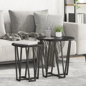 Sānu galdiņu komplekts VidaXL modelis 869720 – 2 gab., melna ozola MDF virsmas ar metāla rāmi