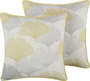 Decorative Cushion Set Shumee CANDYTUFT 2 pcs 45x45 cm yellow-gray leaf pattern