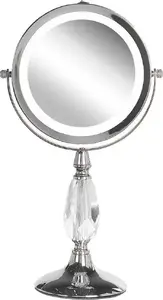 Cosmetic LED mirror Beliani MAURY ø 18 cm silver, illuminated makeup mirror