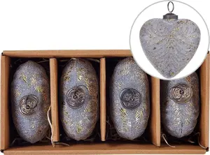 Glass heart ornament set Beliani FERIABLE — 4 gray heart-shaped baubles