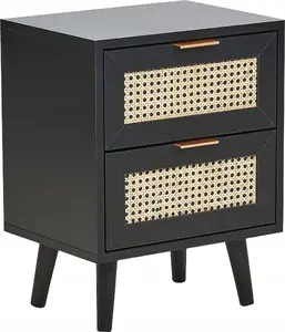 Bedside table Beliani OPOCO with 2 drawers and rattan-style fronts, black
