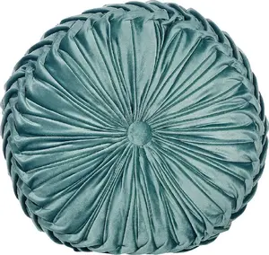 Decorative velvet cushion Beliani UDALA Ø 40 cm with pleats, azure