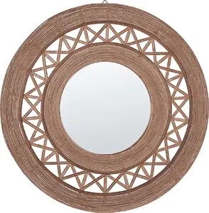 Wall mirror Beliani CACOMA round 62 cm bamboo frame brown