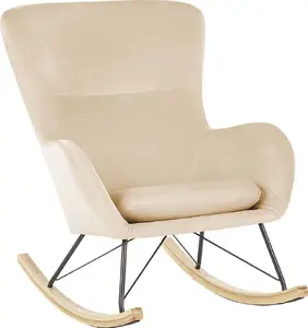 Upholstered rocking armchair Beliani ELLAN — beige velvet, fabric seat and back