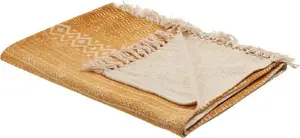 Cotton Throw Blanket Beliani Firozabad 130 x 180 cm, Yellow