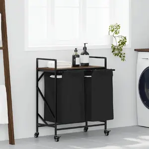 Корзина для белья VidaXL 859099 с 2 отделениями и колесиками, коричневый дуб