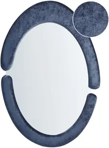 Wall Mirror Beliani MASSAY model, velour dark blue frame, 53 x 90 cm