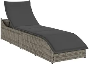 Складной шезлонг с подушкой и ящиком VidaXL 4104222 — серый полиротанг