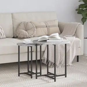 End Table VidaXL model 869699, gray sonoma finish, wood and metal, small offset design