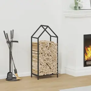 Malku statīvs VidaXL melns metāla malkas plaukts, modelis 864295