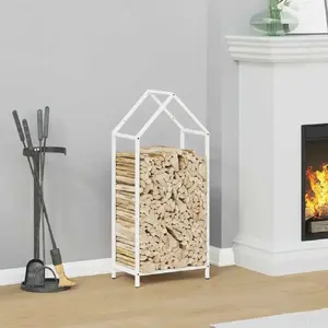 Firewood Rack vidaXL model 864296, white metal firewood storage rack, 40x25x90 cm